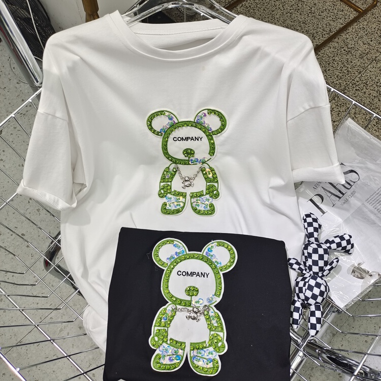 [Irene] hot drill bear running volume loose short sleeve T-shirt 2245# WTT