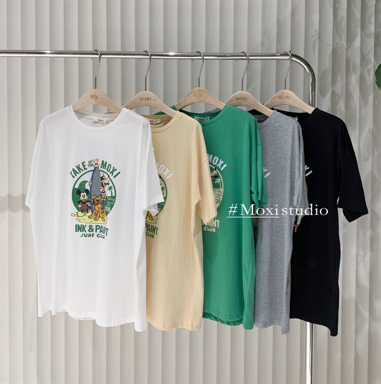[Moxi] Korean loose cartoon printed short sleeve T-shirt 1606# XJ