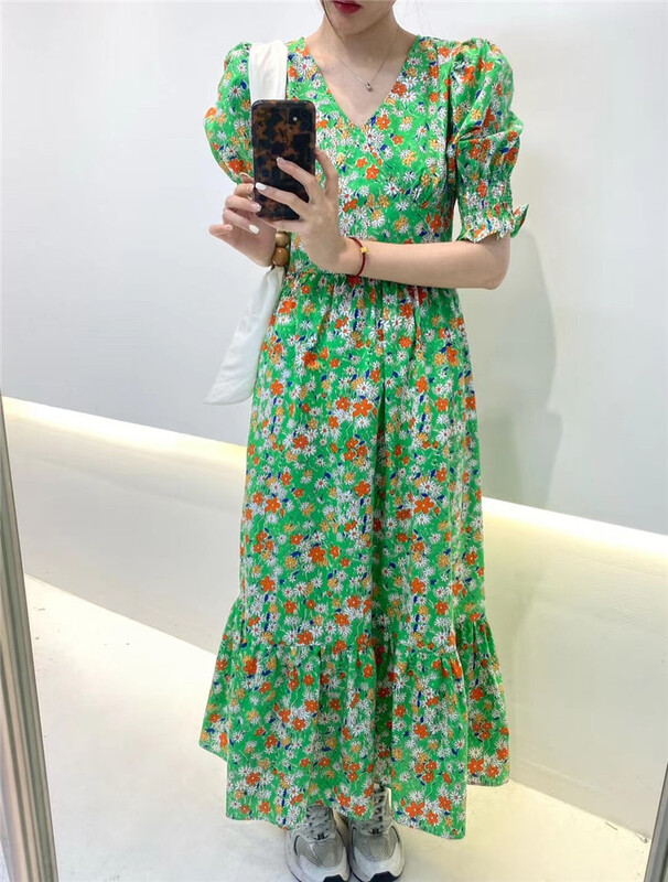 [blossom] V-neck floral dress ys1-2155# WPL