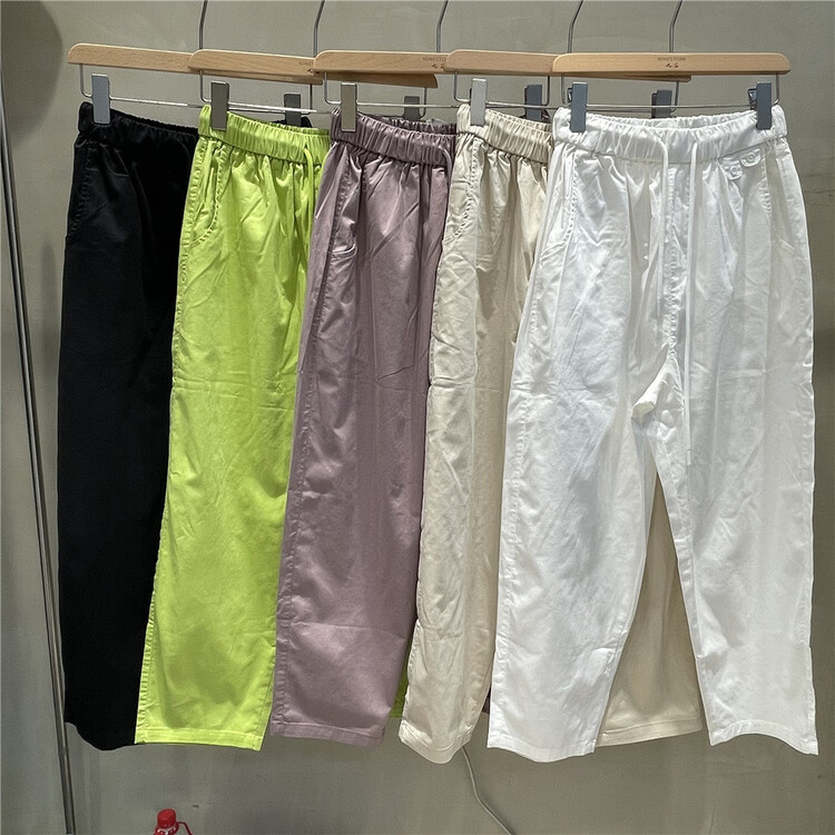 [fabric] elastic waist clean comfortable casual pants 861998# L
