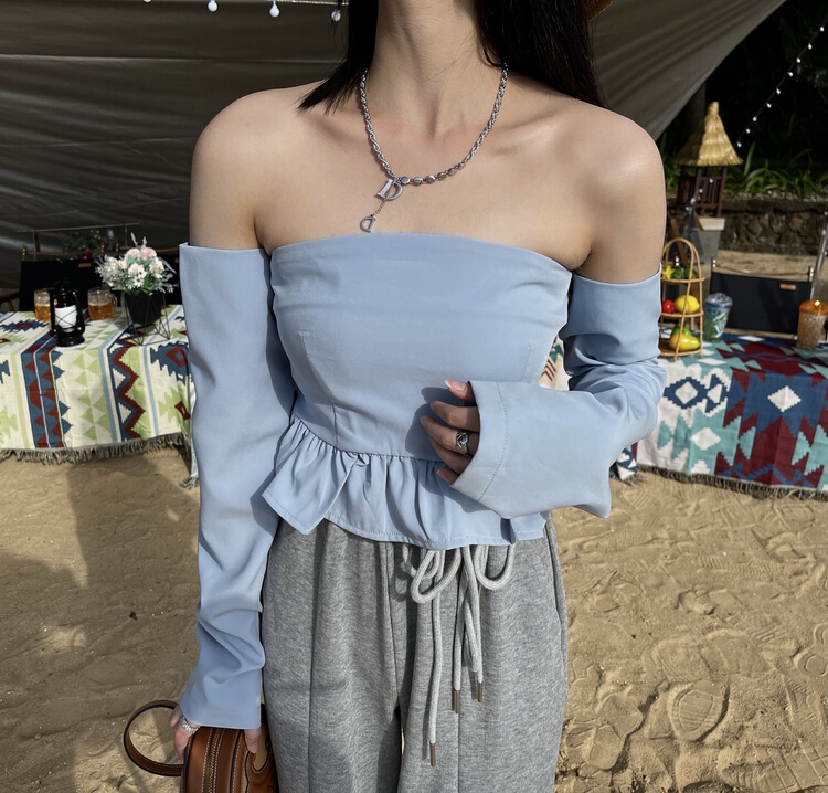 goods in stock! New year in early spring! [Vivian] French clavicle off shoulder comfortable blouse 90003# zxx