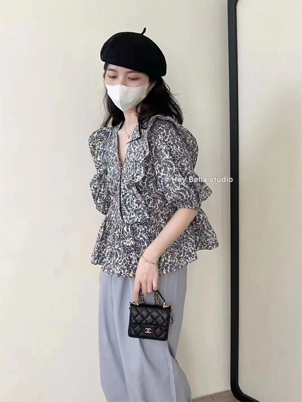 goods in stock! [hey Bella] V-neck floral comfort shirt 2875# ll
