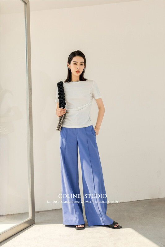 [Coline] Korean round neck clean short sleeve T-shirt c2147a# hyy