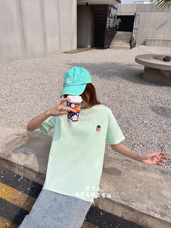 New in early summer! [Huan Zhuoer] Korean bear embroidery ins short sleeve T-shirt 8109# ll