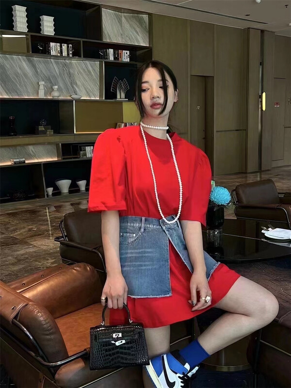 New in early summer! [Yan Zhen] simple and versatile round neck solid color short sleeve + versatile basic comfortable waist cover suit 8043# PCZ