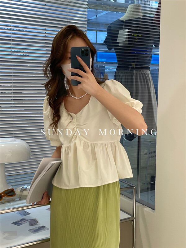 [Sunday morning] Korean style bubble sleeve short shirt 6987# zjy