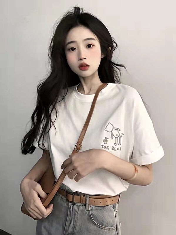 New in early summer! [Yilin] Korean embroidery round neck Pullover Cute short sleeve T-shirt ys1-2132# WTT