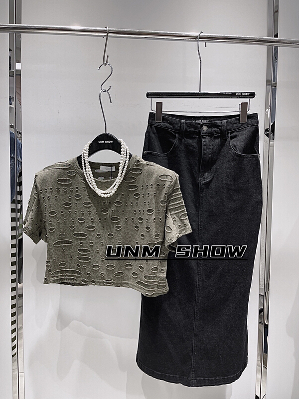 [unm-show] versatile hollow out short sleeve T-shirt (T-shirt only) 6229# WTT