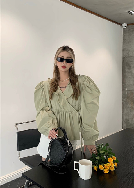 New year in early spring! [ID] lace up design Vintage blouse 9207# LSL