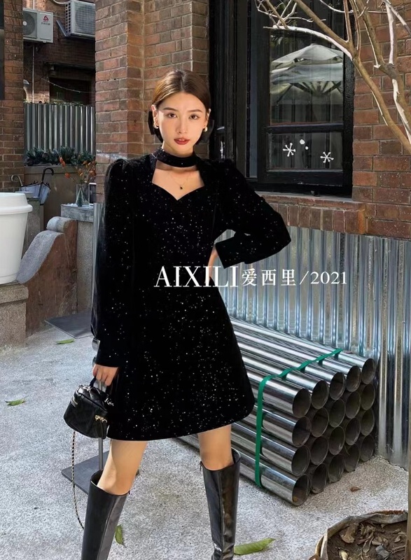 goods in stock! Early spring Shangxin [aixili aisili] net red wind glittering dress 5781# ozq
