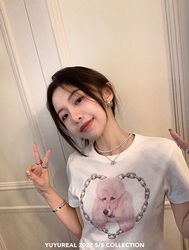 New in early summer! [wgwe] design sense niche print short sleeve T-shirt 1409# PCZ