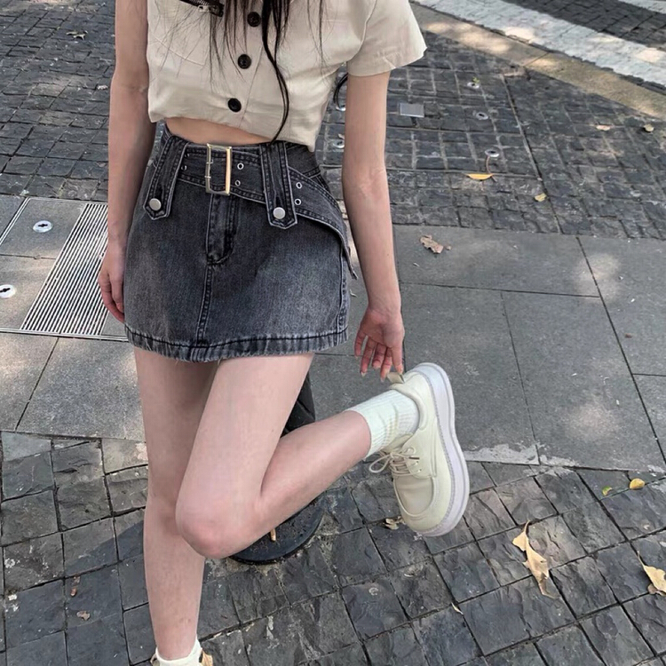 New in early summer! [M +] Korean personalized denim skirt pants (with belt) m0106# CLS