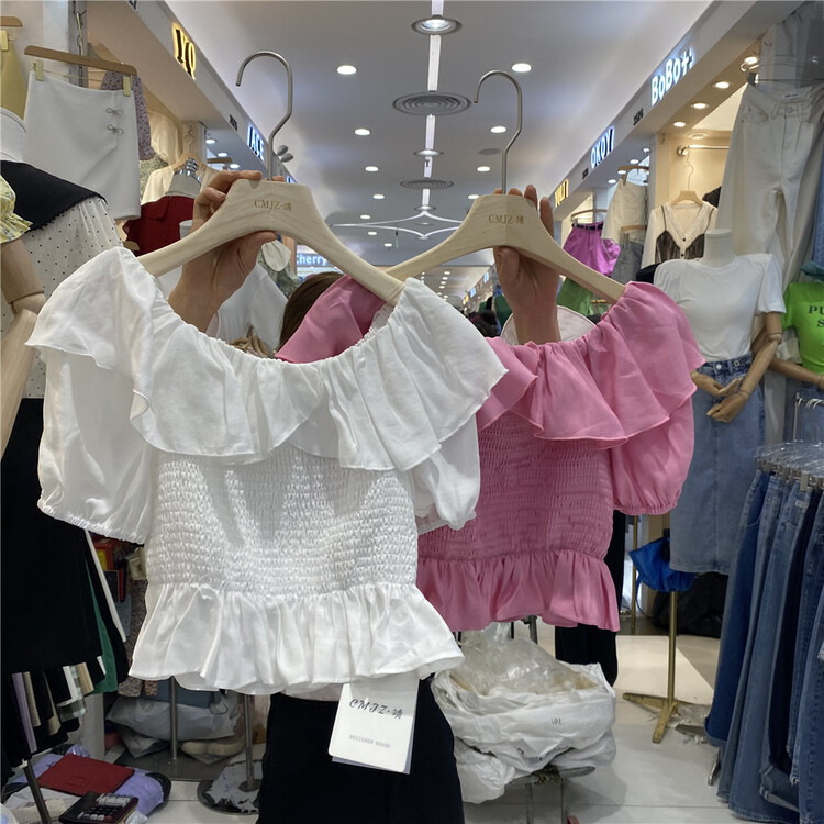 初夏上新!【川木靖子】法式泡泡袖荷葉邊小衫  3396#  WPL