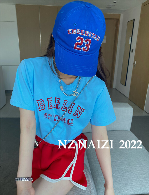 [Naizi] round neck loose letter printed short sleeve T-shirt 8079# ozq