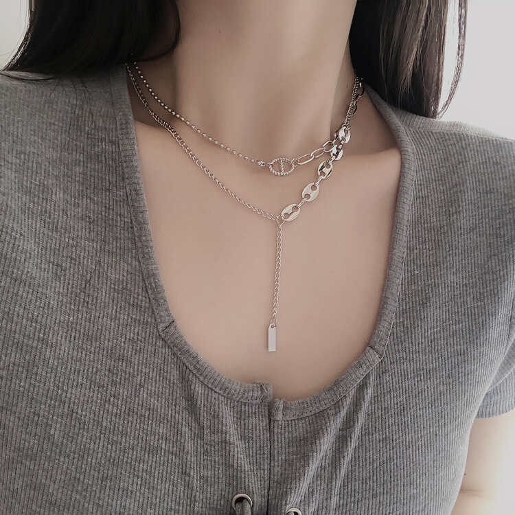 [inside] personalized sweet cool niche design double layer short necklace x0871# zxl