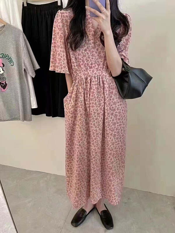 New in early summer! [baby] floral V-neck lady dress 8568# WTT