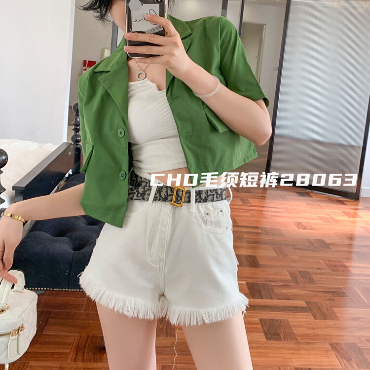 [CHD] sexy fur lace versatile skinny denim shorts (with belt) 28063# CLS