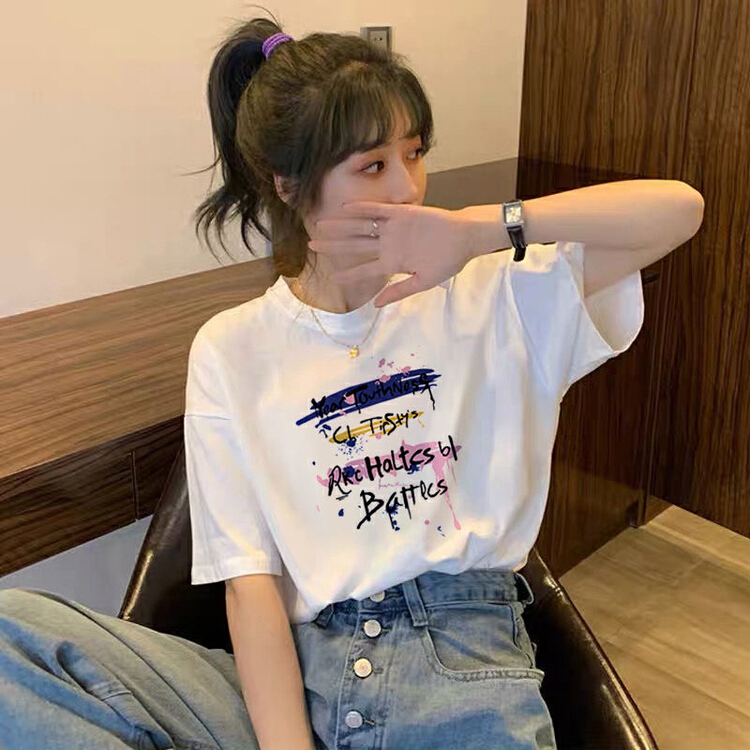 [three thousand gold] simple and versatile printed short sleeve T-shirt 8076# ll