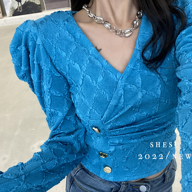 goods in stock! New year in early spring! [she Su] French Style Bubble Sleeve Blouse 6923# zxx