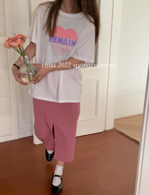 [chuu] Korean fashion love letter printed short sleeve T-shirt 61168# HBx
