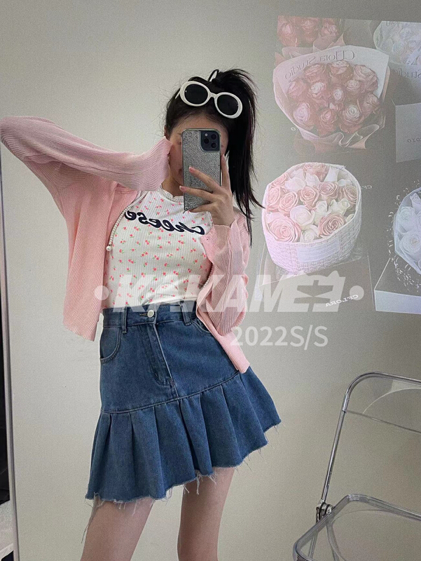 New in early summer! [kakamee] sweet girl must have full printed cherry letters short sleeved shirt 3916# LSL