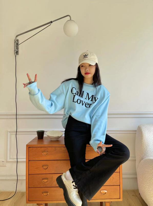 New year in early spring! [ecru] round neck letter versatile shoulder pad sweater (shoulder pad cannot be removed) 13533# zxl