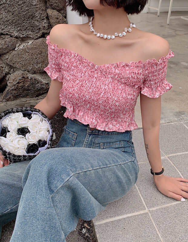New in early summer! [ul-2] pure desire to wear sexy cross cut floral blouse 6106# JJ