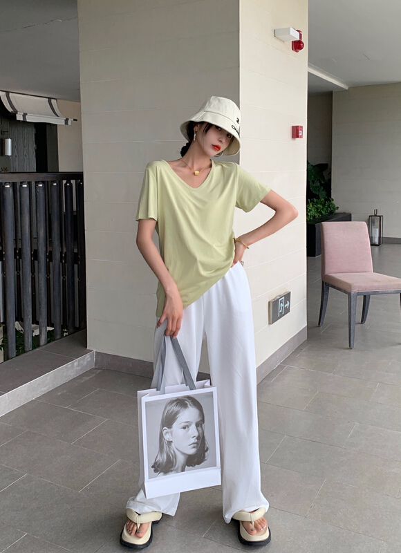 [Yuanxi] versatile V-neck loose short sleeve T-shirt ys3-6041# LSL