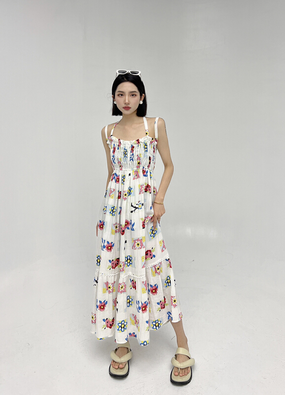 [d.two D2] versatile print suspender dress 2203135# zxl