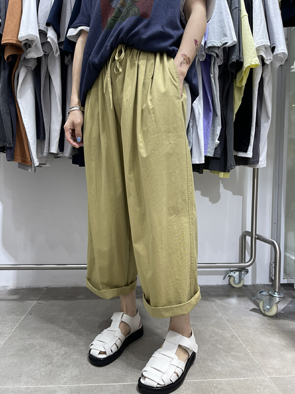 [two percent] 9-point wide leg solid color elastic waist casual pants 9901# LSL