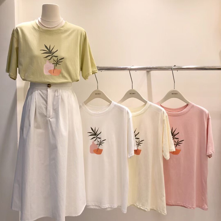 New in early summer! [Momo] Korean casual plant printed short sleeve T-shirt 3831# HBx