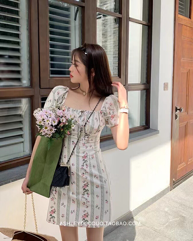 [y.jia Yijia] gentle square neck floral dress ys1-3363# PCZ