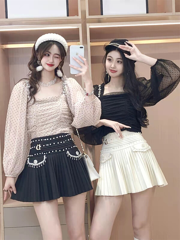 New in early summer! [Danling] long sleeved Polka Dot mesh blouse 9010# PCZ