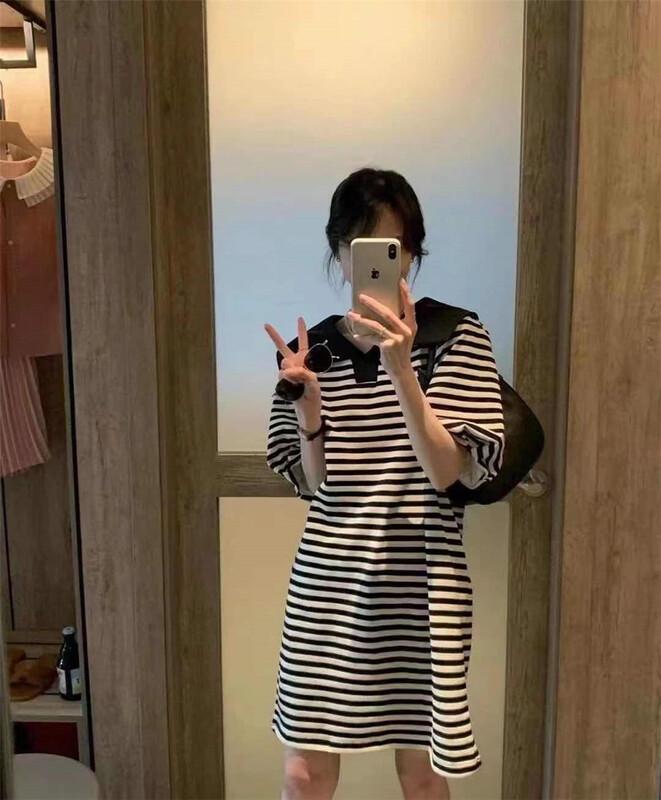 New in early summer! [Susan] striped Korean Pleated Dress 19038# LSW