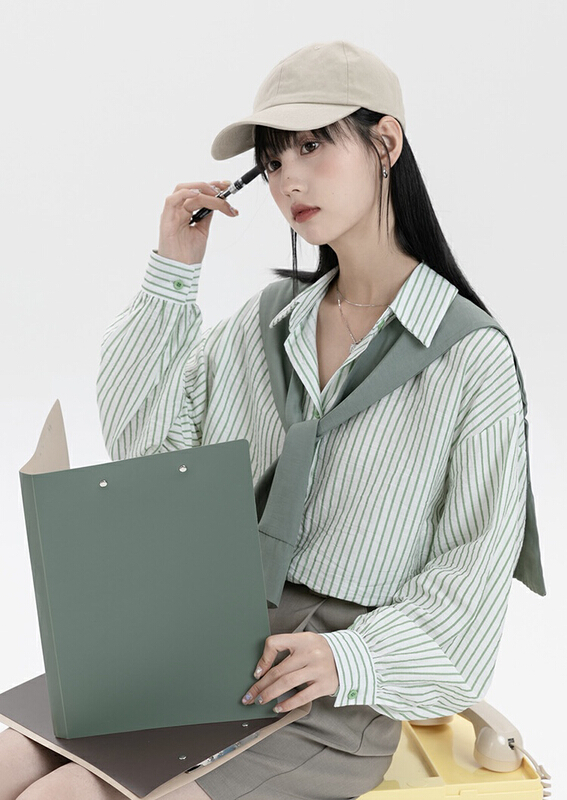[Dai Dai] striped long sleeved loose sunscreen shirt (with shawl) ys1-4473# HBx