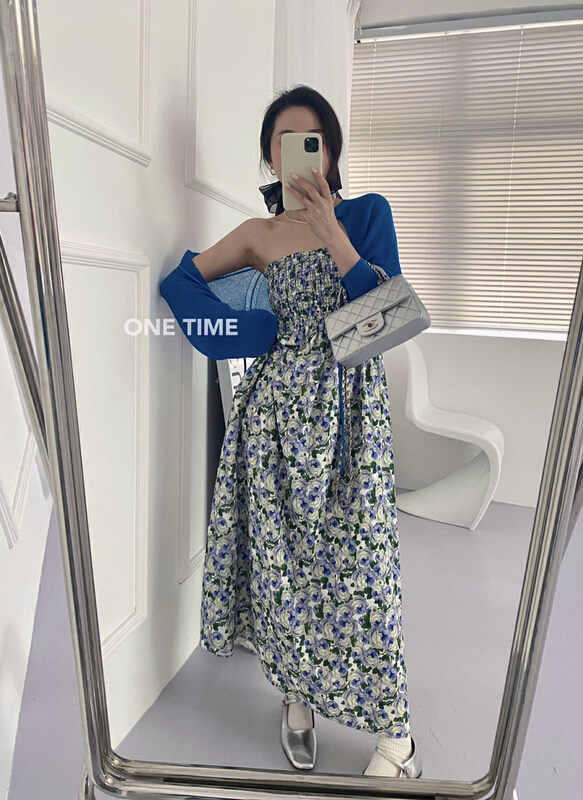 [one time] fresh floral strapless dress xw5017# CLS