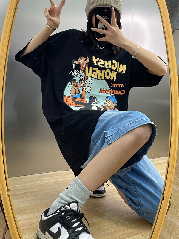 [lab eeda] Korean loose cartoon animation round neck short sleeve T-shirt 3047# ozq