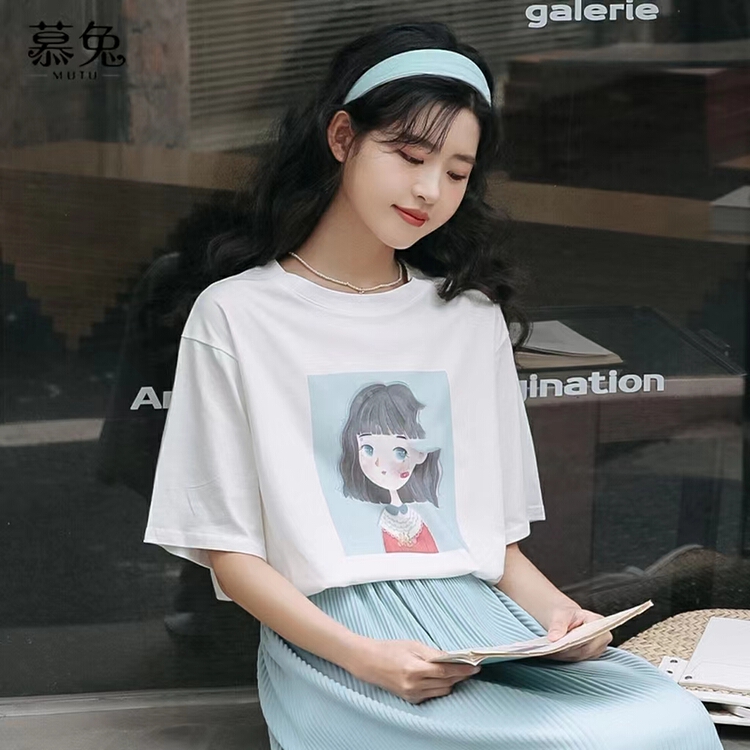 [Irene] cartoon girl print Casual Short Sleeve T-shirt 23301# WTT