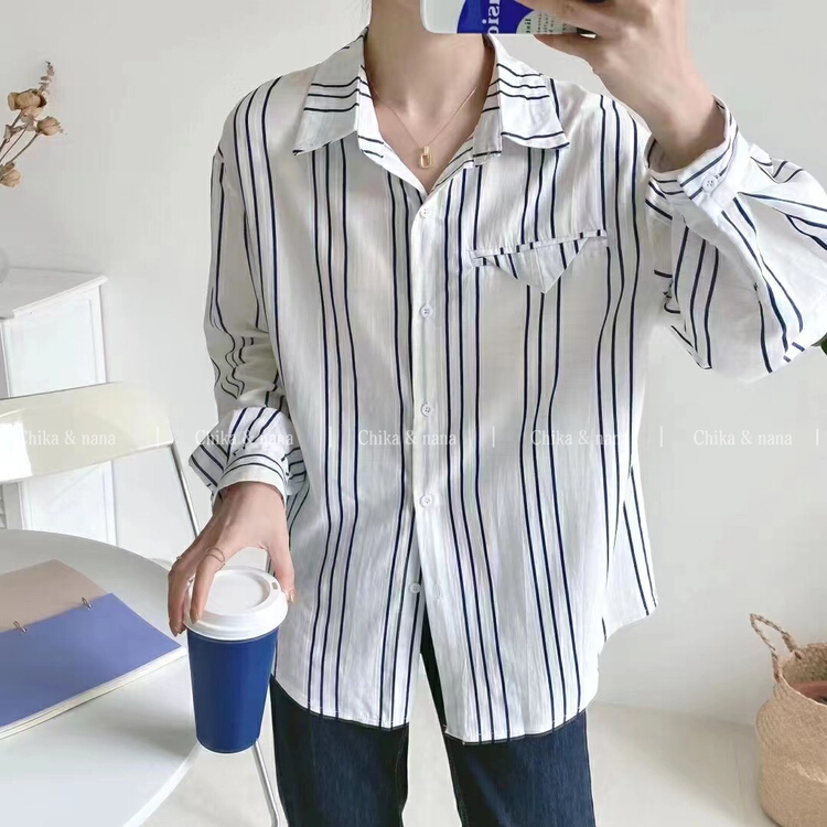 New year in early spring! [Yi Jia Yi] Korean fashion stripe loose shirt 2203# cqw