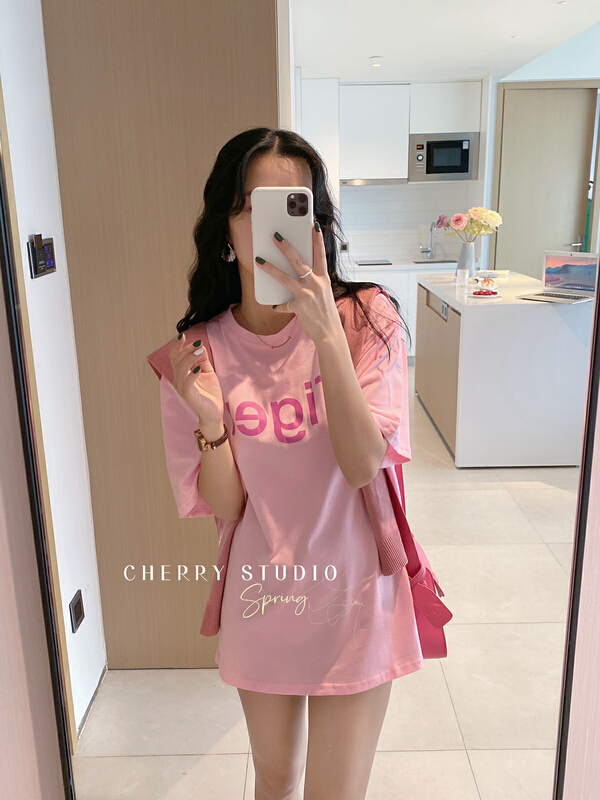 New year in early spring! [cherry studio] Korean candy color loose letter printed short sleeve T-shirt 5005# HBx