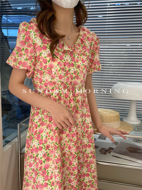 [Sunday morning] Korean style lotus leaf collar floral dress 9103\zjy