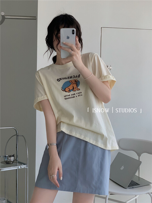 New in early summer! [I snow] Korean cute cartoon versatile short sleeve T-shirt 322287# WPL