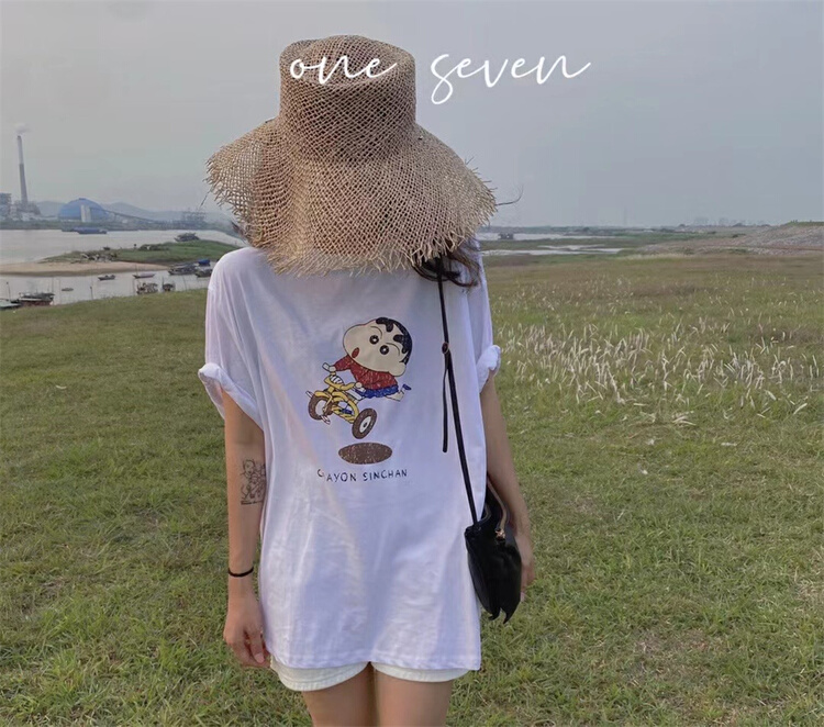 [one seven] cartoon printed loose short sleeve T-shirt t6373# LSL