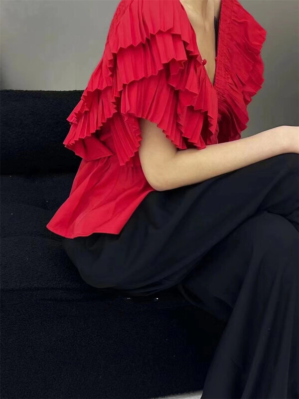 New in early summer! [Yan Zhen] Korean V-neck Ruffle shirt 25558# PCZ