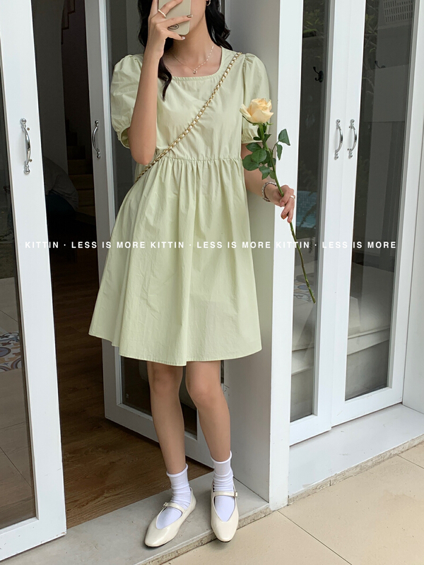 New in early summer! [Kittin] Korean style aging smart square neck dress 552# XYY