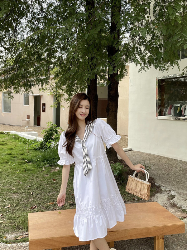 [woo shop] pleated stripe stitching dress 32885# WPL