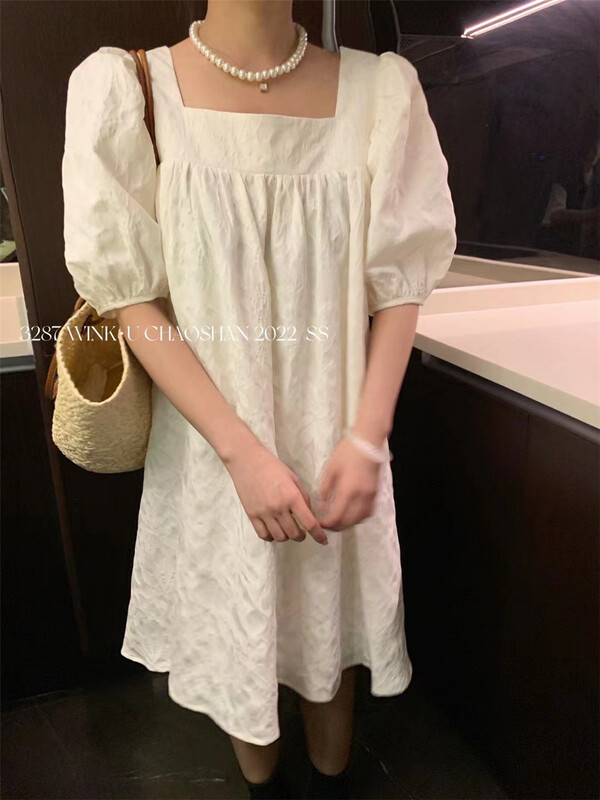New in early summer! [wink. U] jacquard square neck doll dress (with belt) 8915# XJ