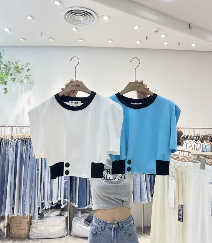 goods in stock! New in early summer! [iris iriisy] color blocked collar, slim fashion shirt (excluding necklace) 6053# LSL