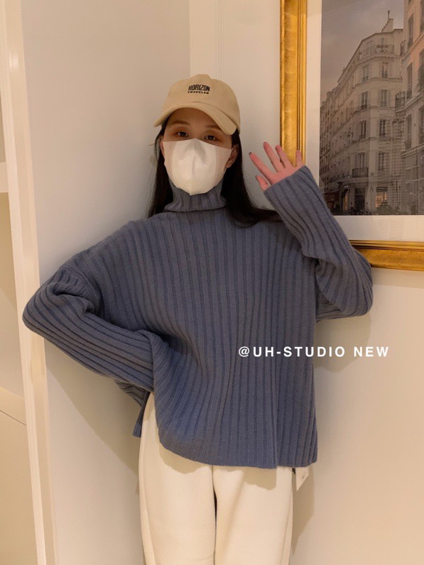Original price 66.55! New year in early spring! [uh] versatile high neck pit strip warm sweater 7216# hjy