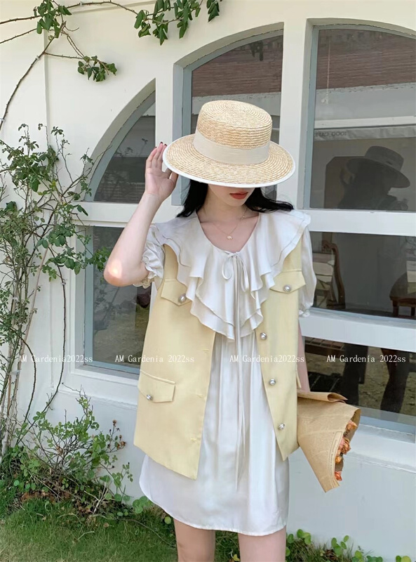 [am] simple solid color comfortable shirt + small fragrance single breasted solid color vest suit 3503# JJ